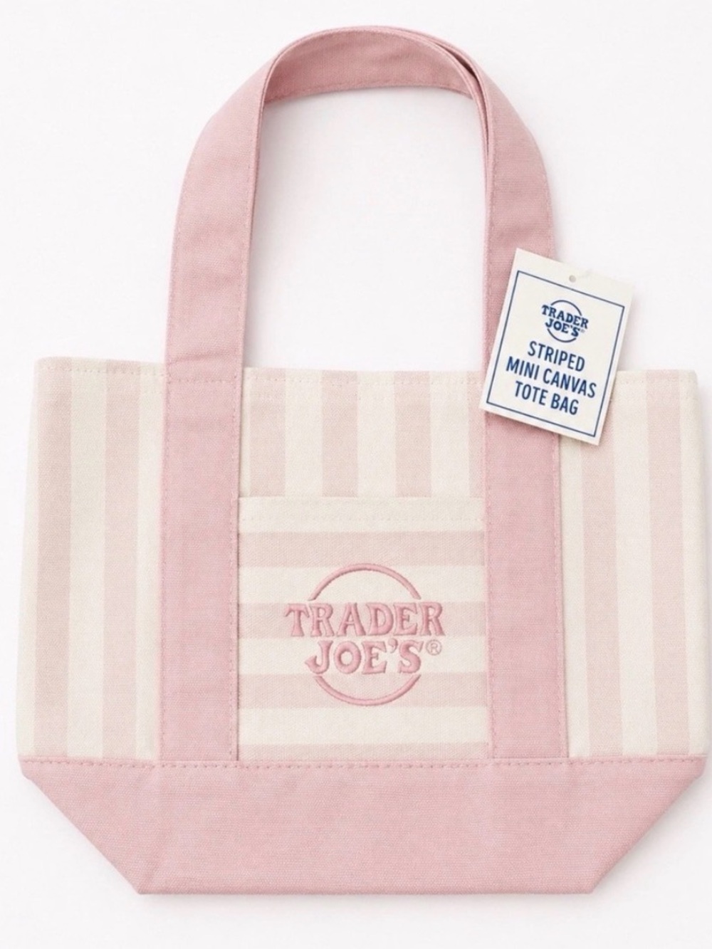 Trader Joe's Mini Tote Bag [off white with pink stripes]